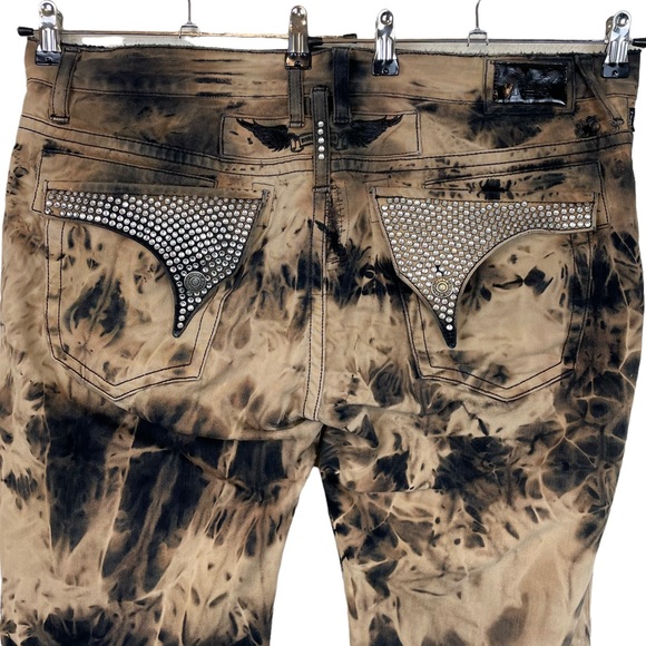 Robins Jean Long Flap Embellished Rhinestone Pocket Tye Dye Mens Size 40 Demim - Picture 10 of 16